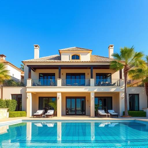 Fachada de una villa de lujo con piscina en La Manga del Mar Menor